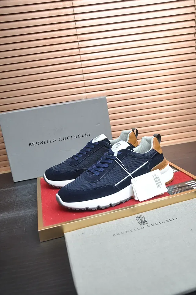 Navy Beige Mesh-Suede Upper White Sculpted Midsole Sneakers 4