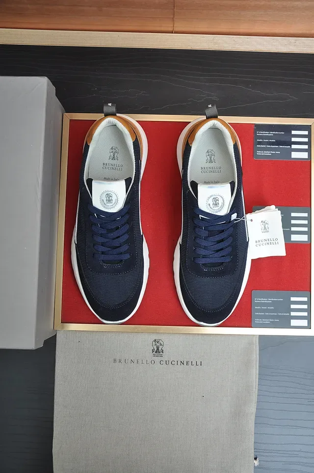 Navy Beige Mesh-Suede Upper White Sculpted Midsole Sneakers 5
