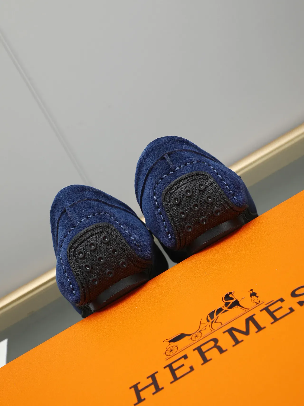 Mocassin daim Navy Beige bride penny 3