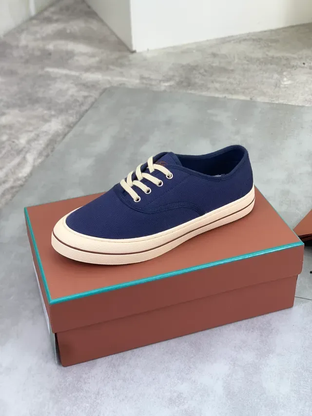 Navy Beige Upper Cream Laces Canvas Shoes 4