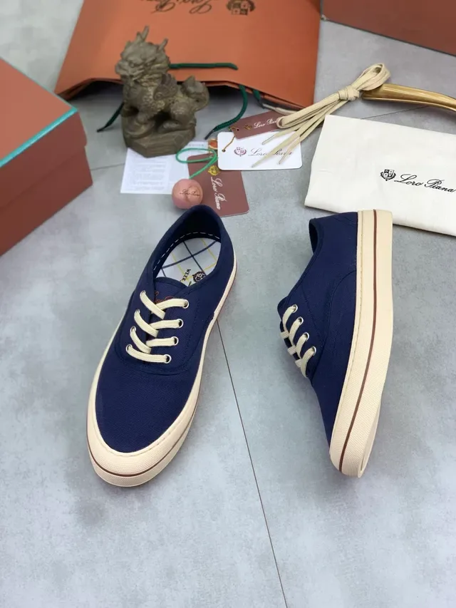 Navy Beige Upper Cream Laces Canvas Shoes 5