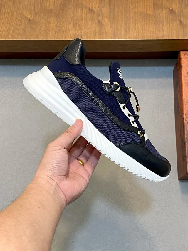 Navy Black Laceless Slip-On Sculpted White Midsole Chunky Sneakers 3