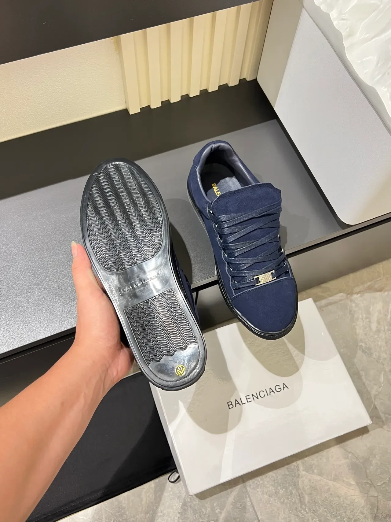 Navy Black Suede Upper Rubber Sole Sneakers 3