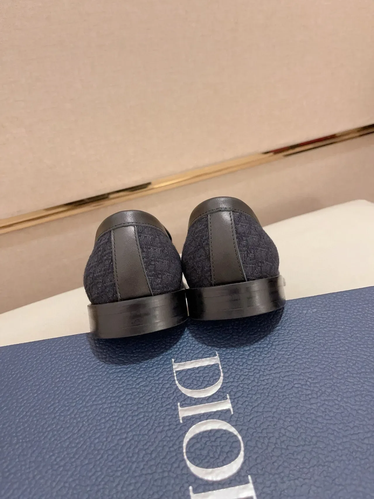 Navy Black Textured Monogrammed Fabric Upper Leather Trim Loafer 3