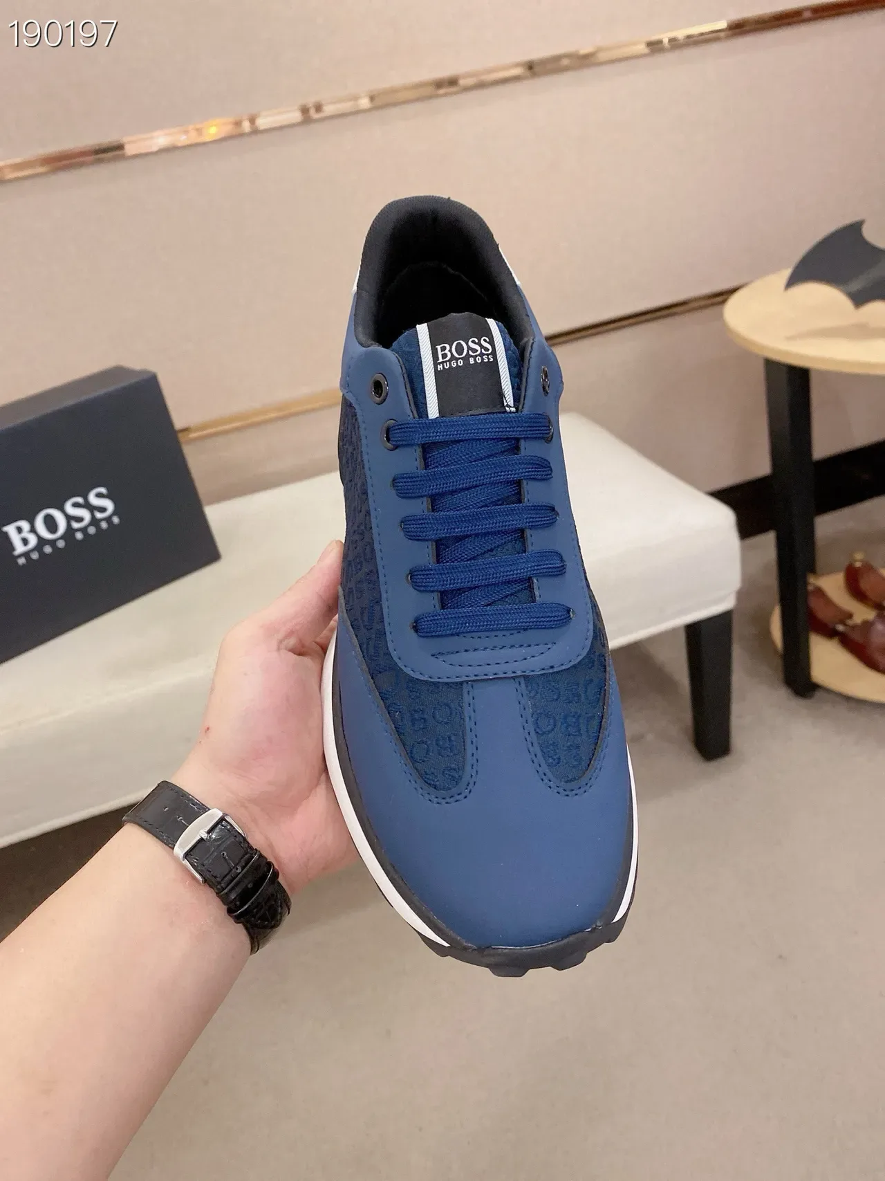 Navy Blue Embossed Panel Lifestyle Sneakers 4