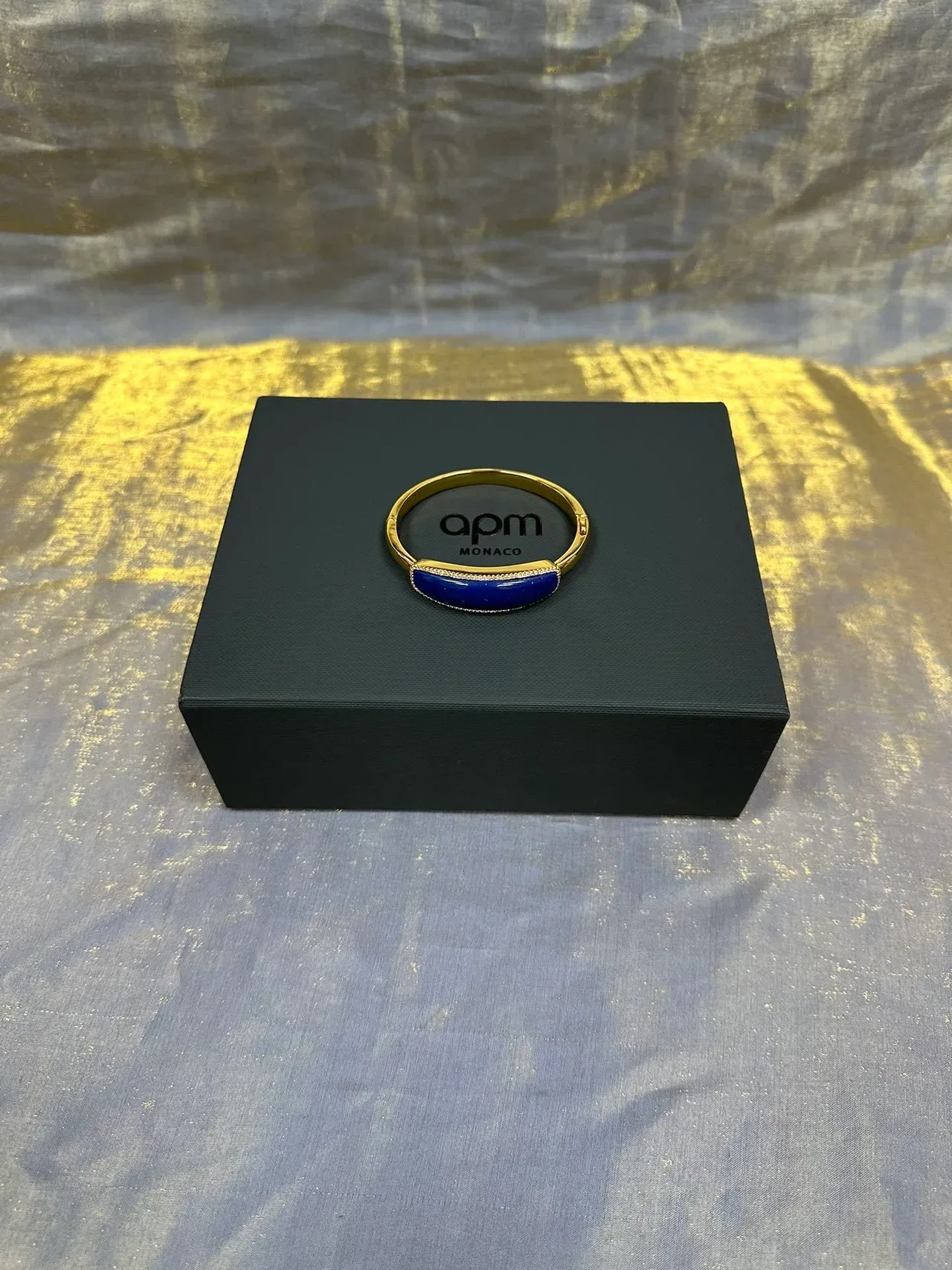 Navy Gold Blue Satin-Finish Tray Padded Ridged Interior Jewelry 5