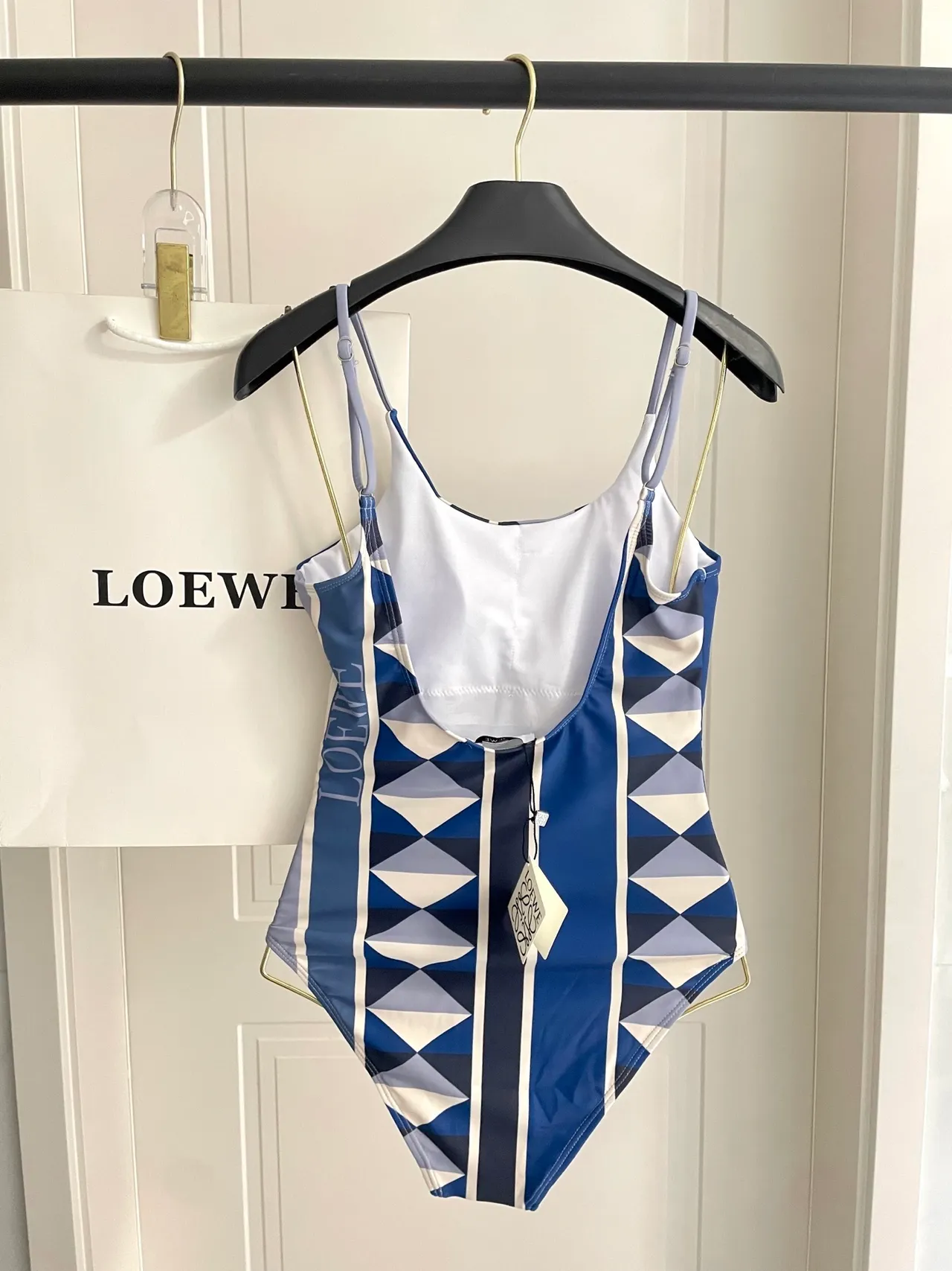 Navy Gray Geometric Paneling Compass Rose Motifs Swimwear 4