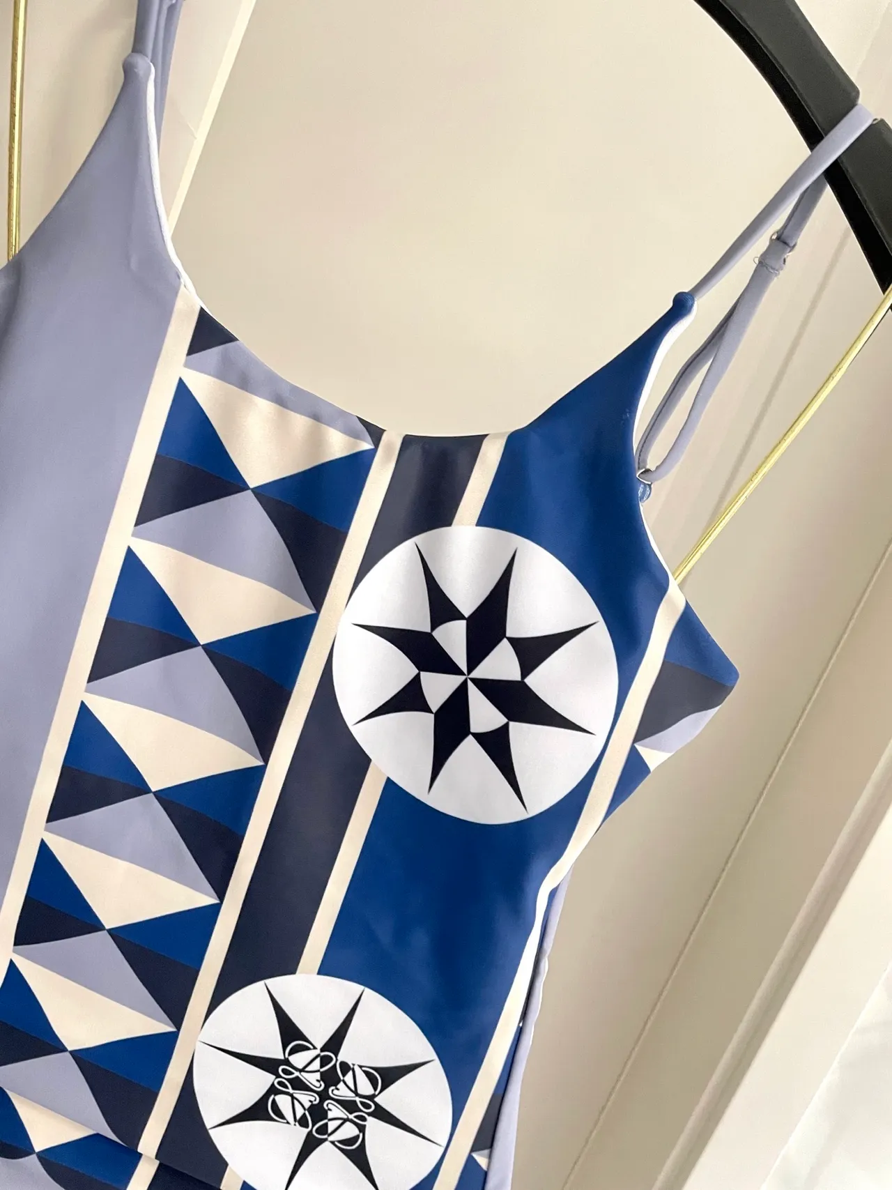 Navy Gray Geometric Paneling Compass Rose Motifs Swimwear 6
