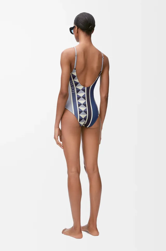 Navy Gray Geometric Paneling Compass Rose Motifs Swimwear 9
