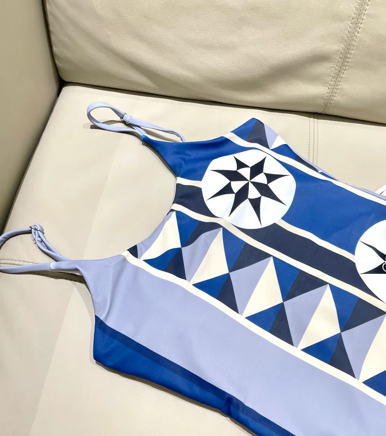 Navy Gray Geometric Paneling Compass Rose Motifs Swimwear 11