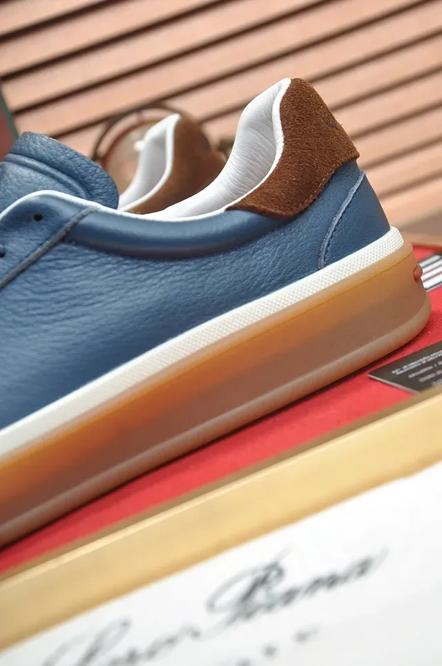 Navy Leather-Suede Hybrid Low-Top Gum Sole Sneaker 2