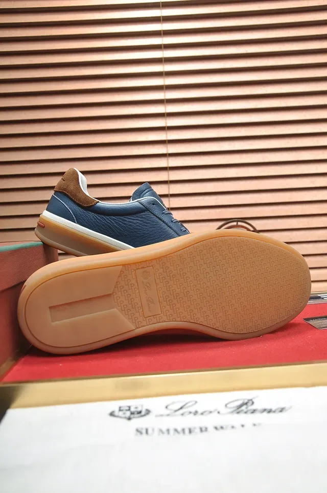 Navy Leather-Suede Hybrid Low-Top Gum Sole Sneaker 3