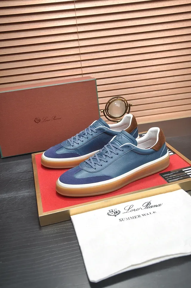 Navy Leather-Suede Hybrid Low-Top Gum Sole Sneaker 4