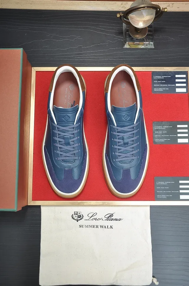 Navy Leather-Suede Hybrid Low-Top Gum Sole Sneaker 5