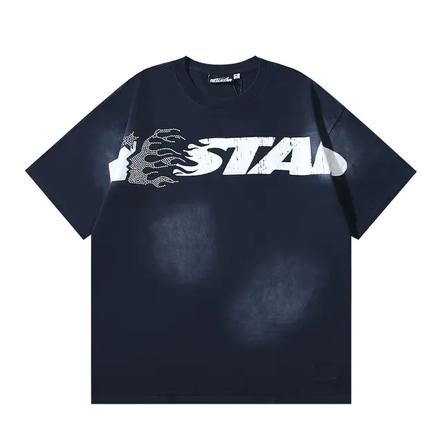 Navy Oversized Graphic Flame Print T-Shirt 2
