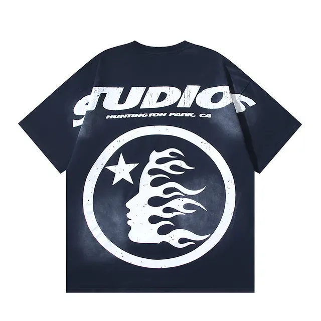Navy Oversized Graphic Flame Print T-Shirt 3