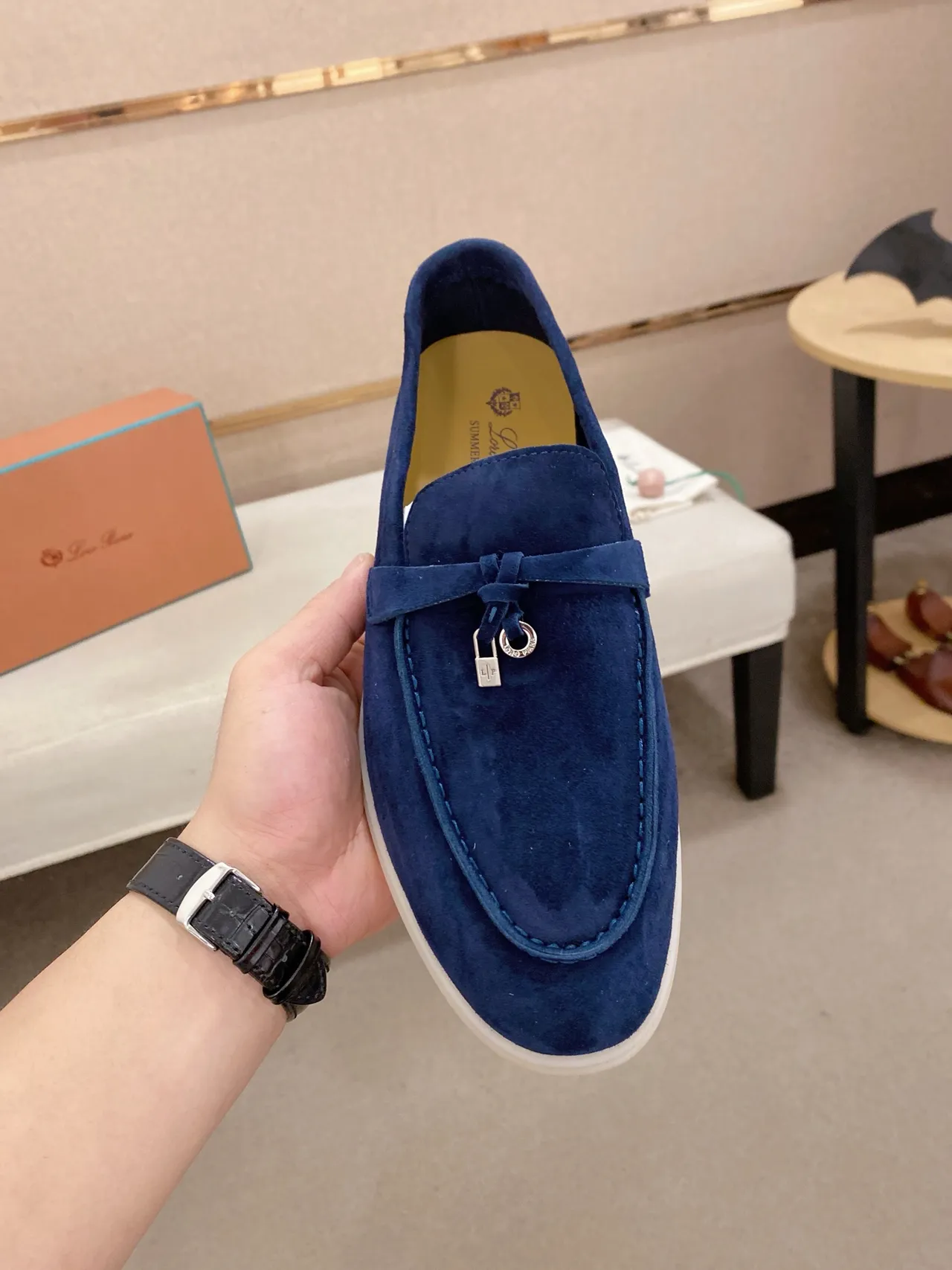 Navy White Suede Slip-On Loafer 5