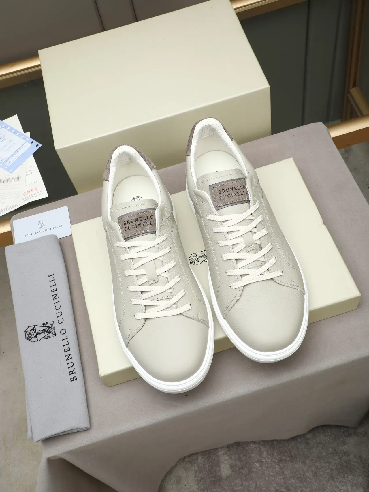 Nello Cucinelli Off-White Pebbled Leather Lifestyle Sneaker 2