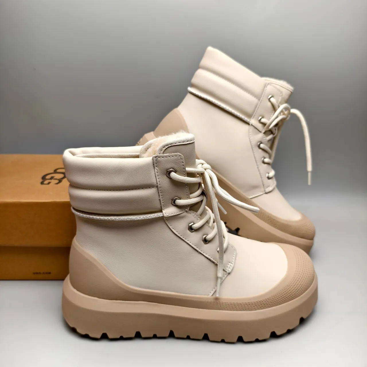 Off-White Beige Chunky Lug Sole Ankle Boot 6