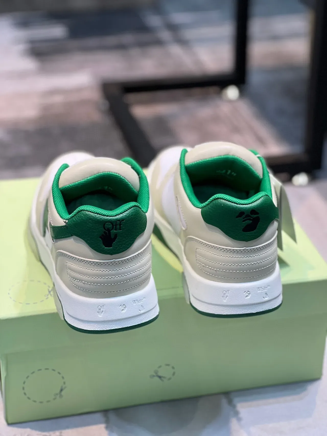Off-White Cream and Green Arrow Logo Lifestyle Sneakers 2