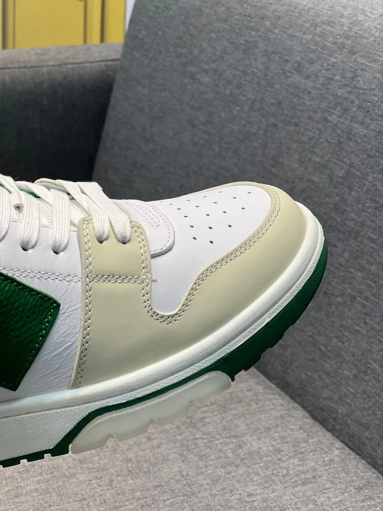 Off-White Cream and Green Arrow Logo Lifestyle Sneakers 3