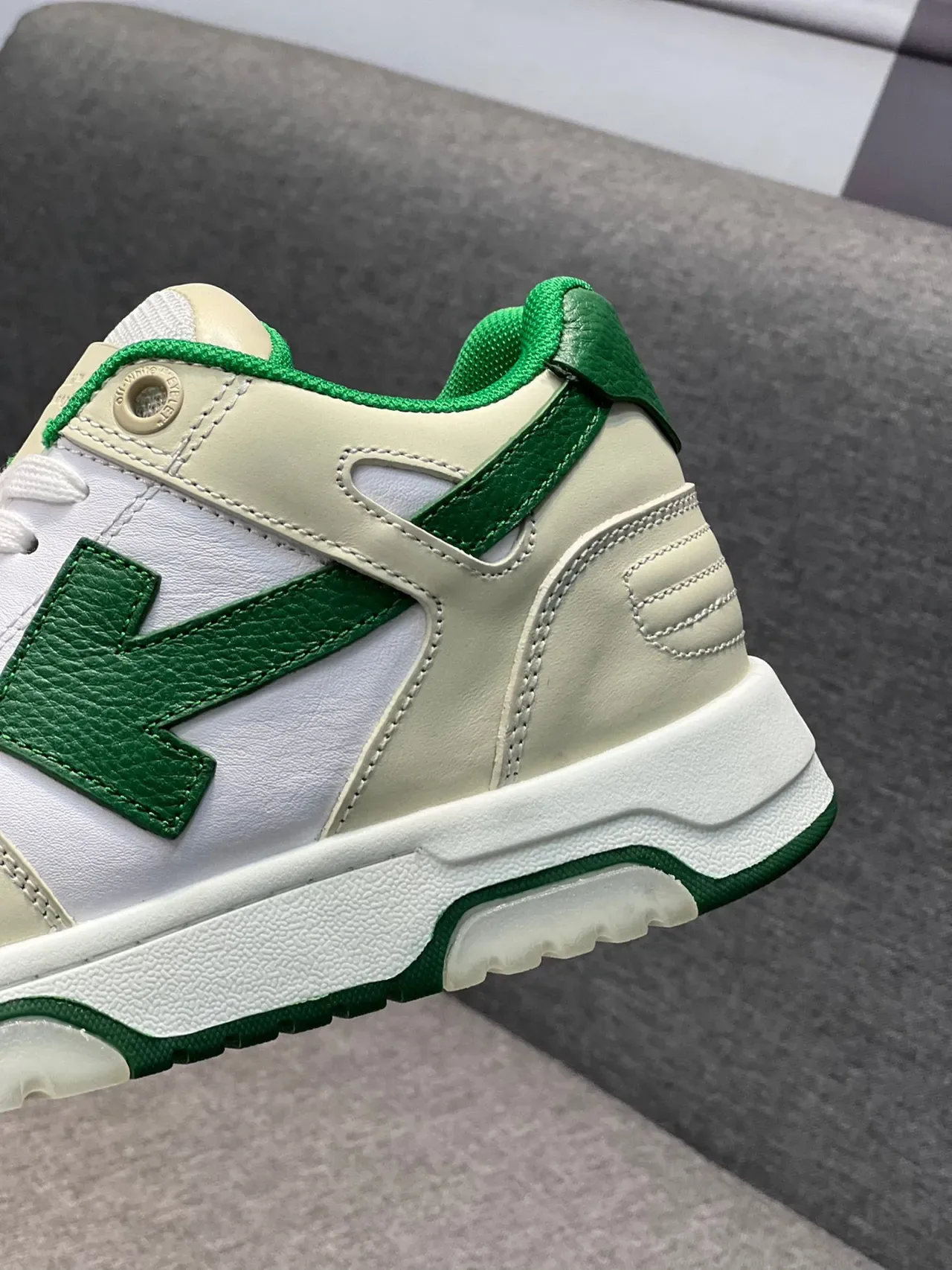 Off-White Cream and Green Arrow Logo Lifestyle Sneakers 7