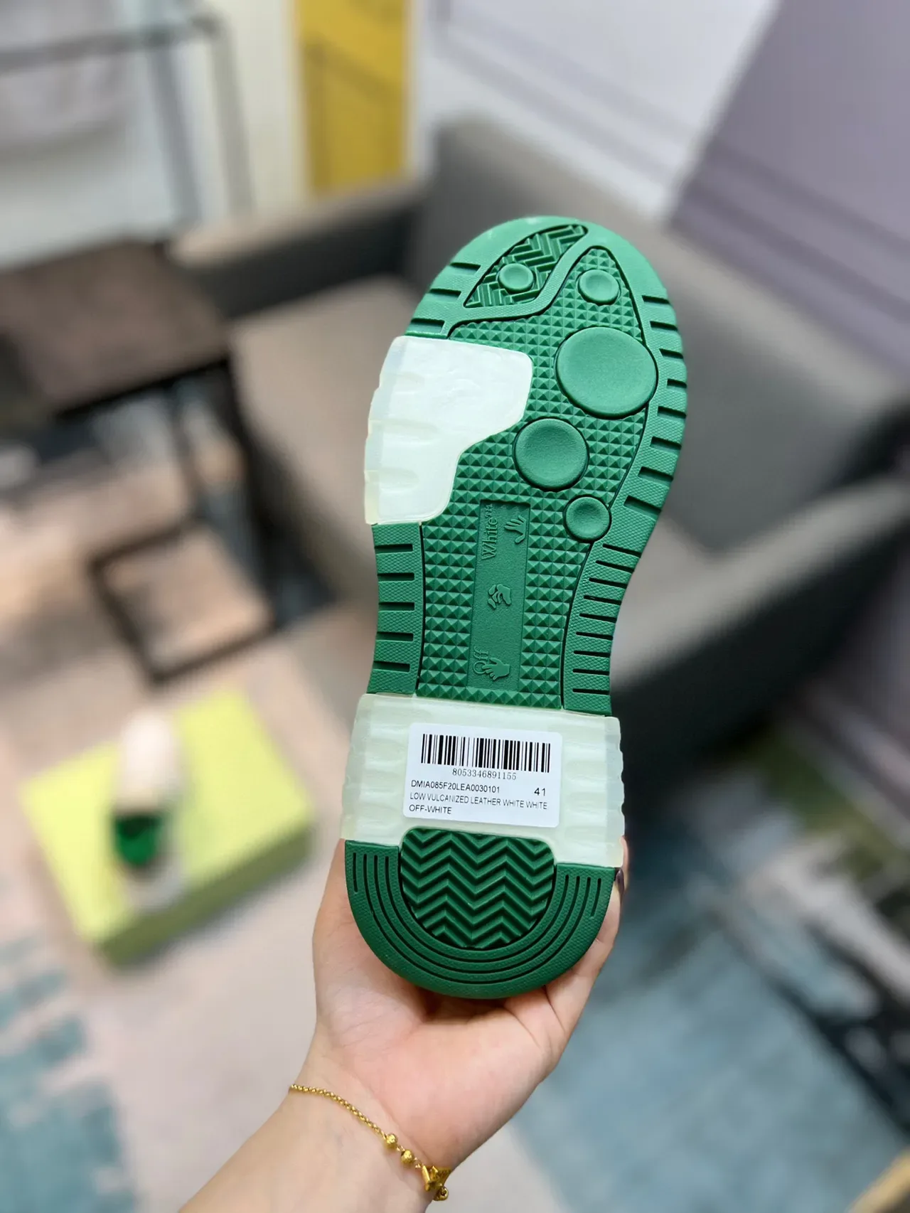 Off-White Cream and Green Arrow Logo Lifestyle Sneakers 9