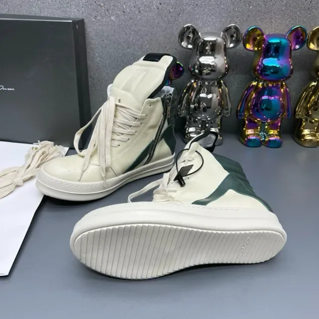 Off-White Cream and Green High-Top Zippered Sneakers 3