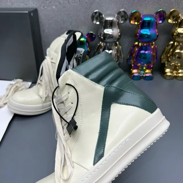 Off-White Cream and Green High-Top Zippered Sneakers 8