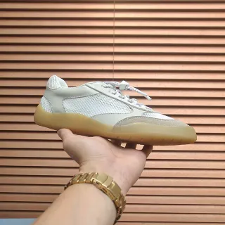 Off-White Tênis Lifestyle com sola de goma em mesh e couro cor creme