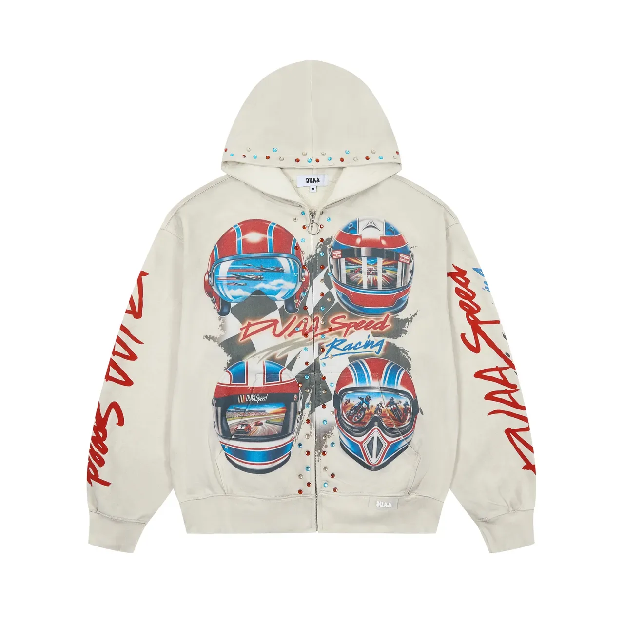 Off-White Graphic-Print Rhinestone-Embellished Racing-Themed Zip-Up Hoodie 3