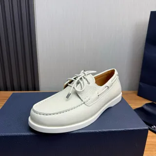 Off-White Pebbled Leather Moc-Toe Boat Shoe