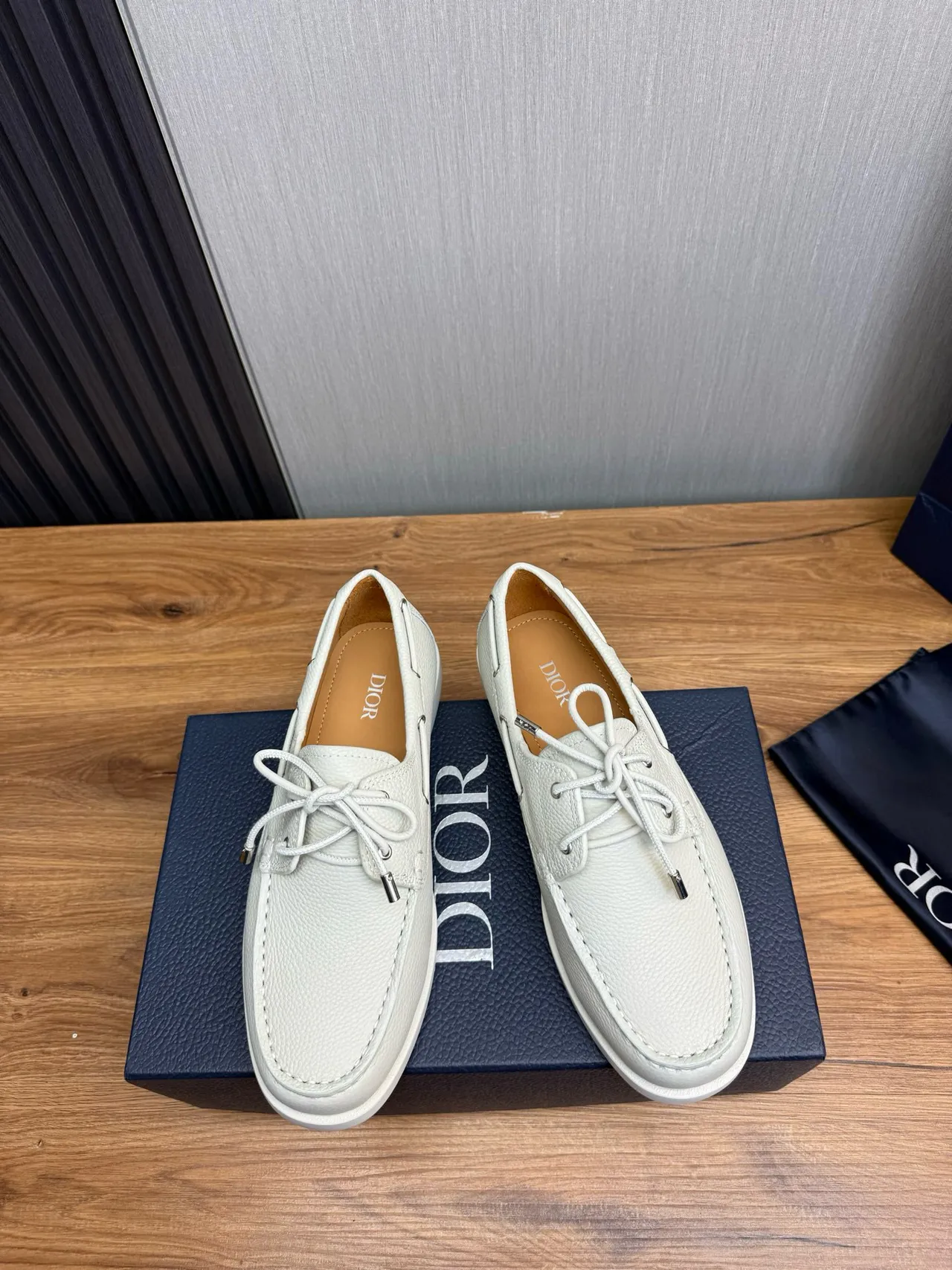 Off-White Pebbled Leather Moc-Toe Boat Shoe 2