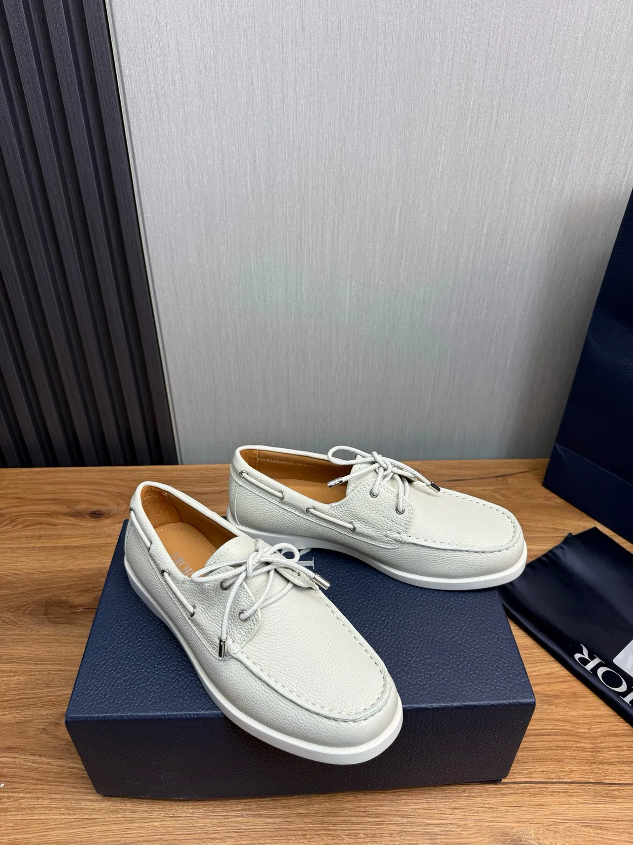 Off-White Pebbled Leather Moc-Toe Boat Shoe 3