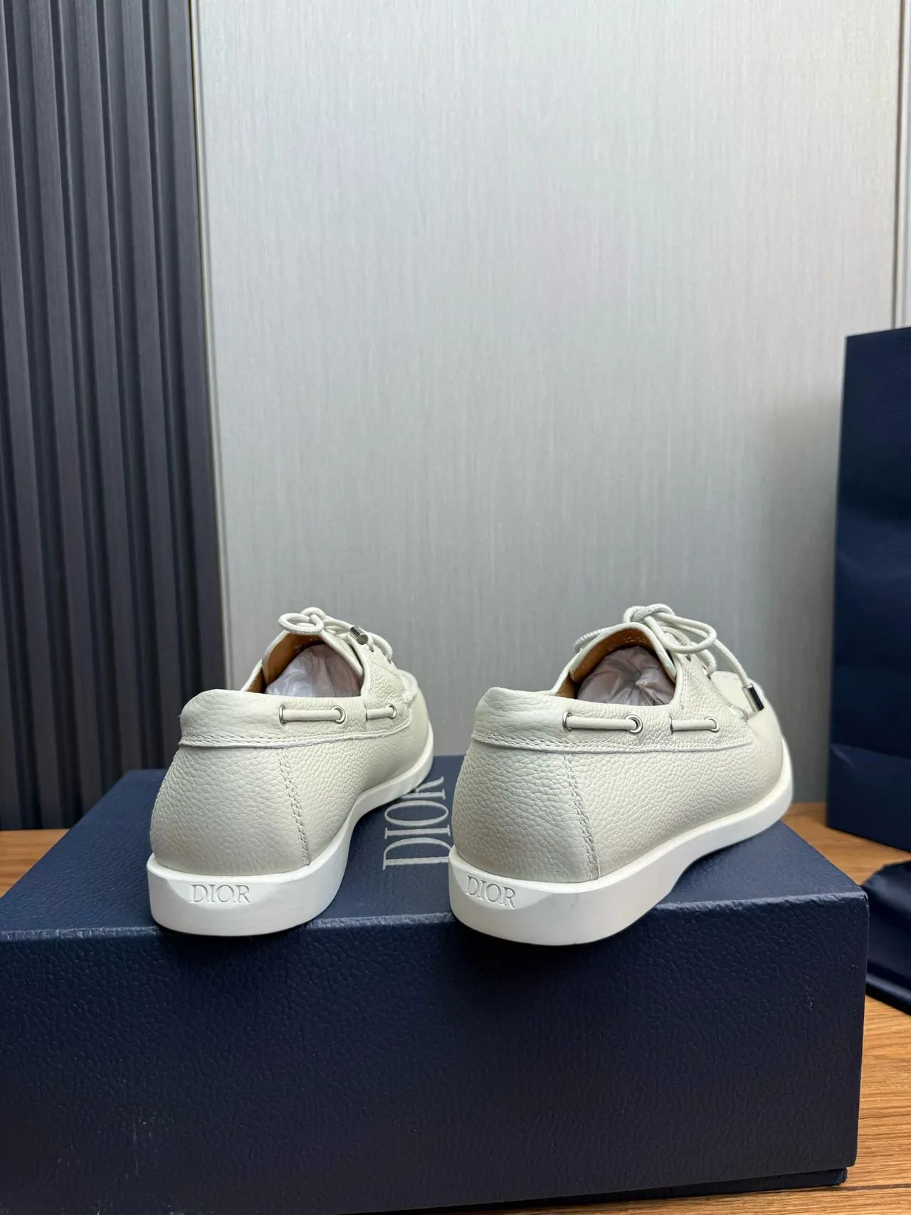 Off-White Pebbled Leather Moc-Toe Boat Shoe 5