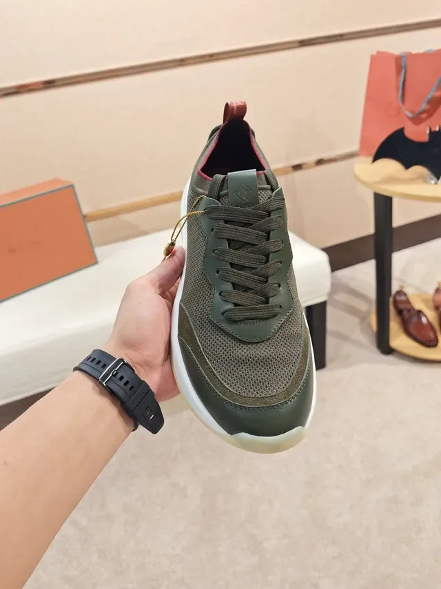 Olive and Red Mixed-Material Sculpted Midsole Lifestyle Sneaker 5