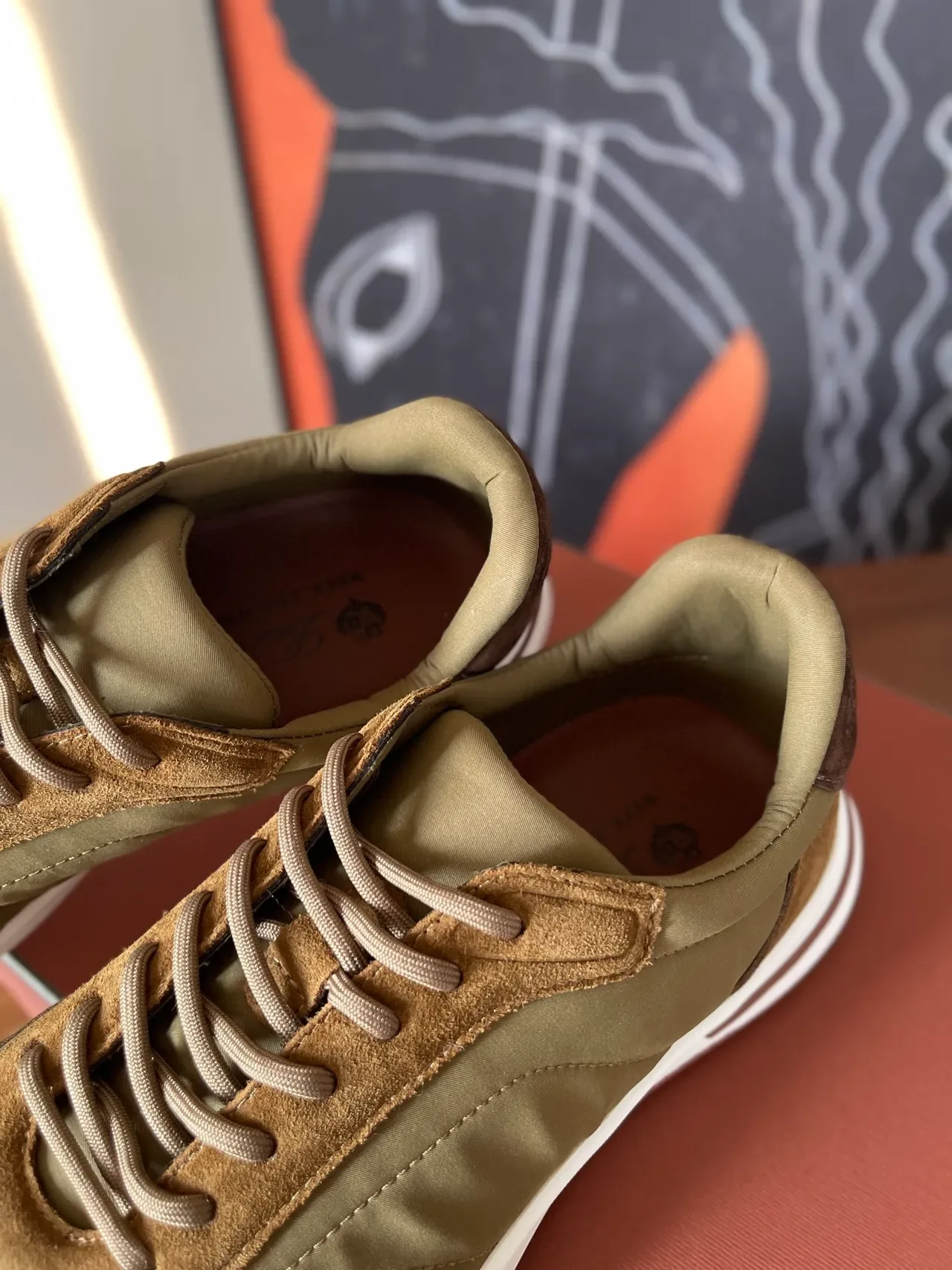 Olive and Tan Suede-Textile Lifestyle Sneakers 3