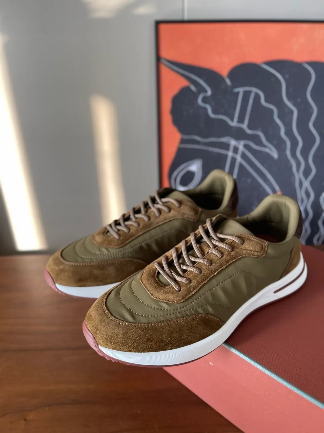 Olive and Tan Suede-Textile Lifestyle Sneakers 4