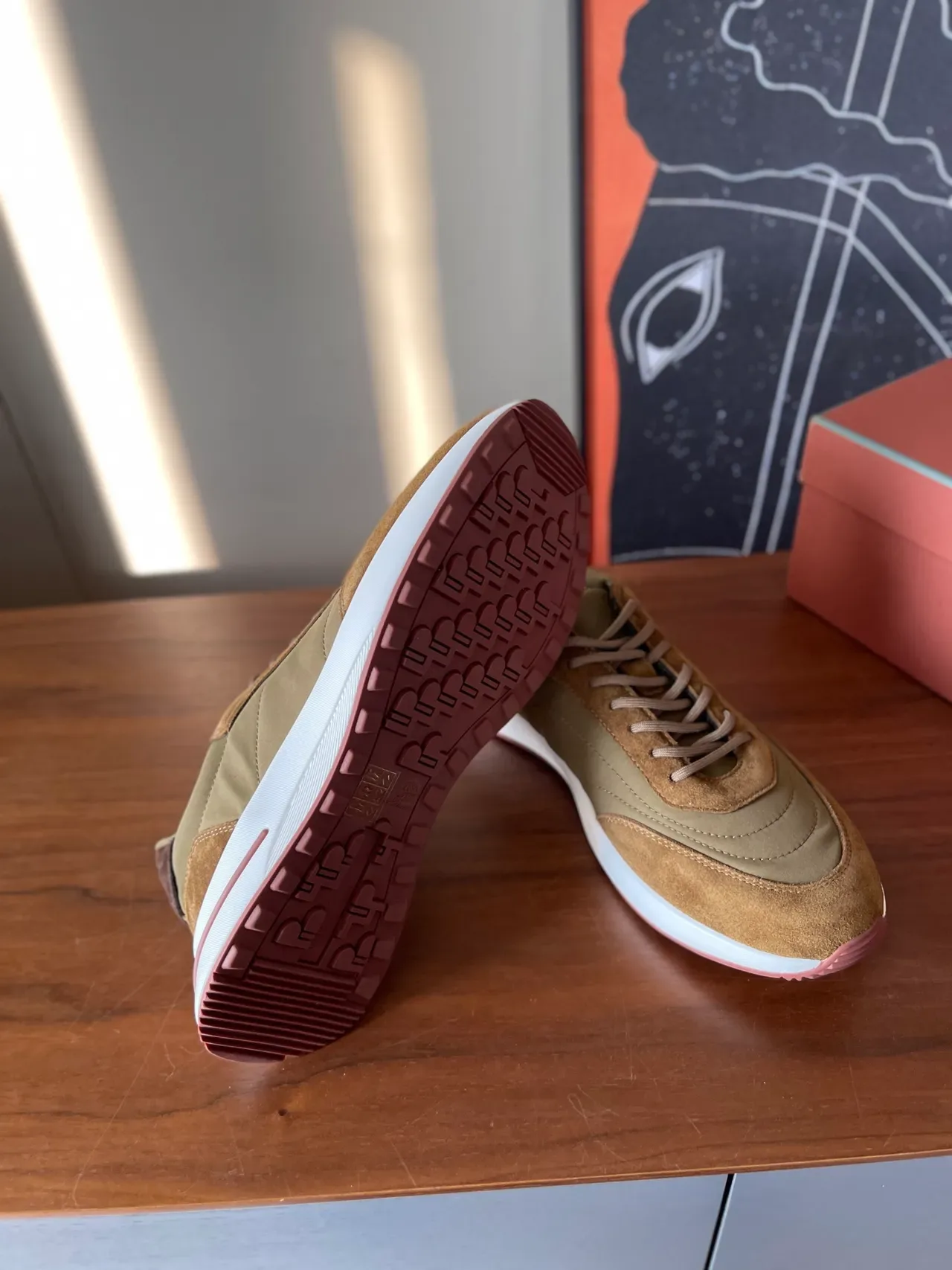 Olive and Tan Suede-Textile Lifestyle Sneakers 5