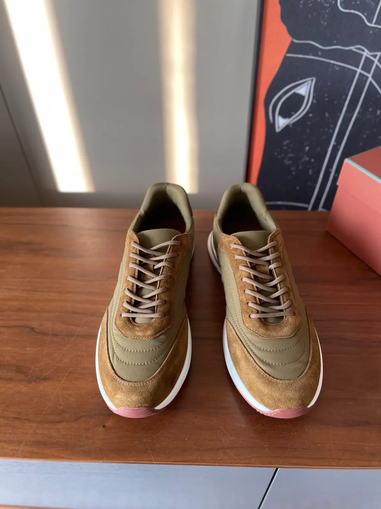 Olive and Tan Suede-Textile Lifestyle Sneakers 6