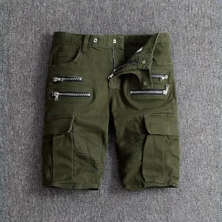 Olive Green Cargo-Style Zippered Pocket Shorts