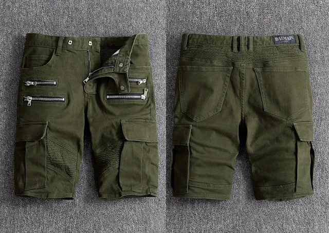 Olive Green Cargo-Style Zippered Pocket Shorts 15