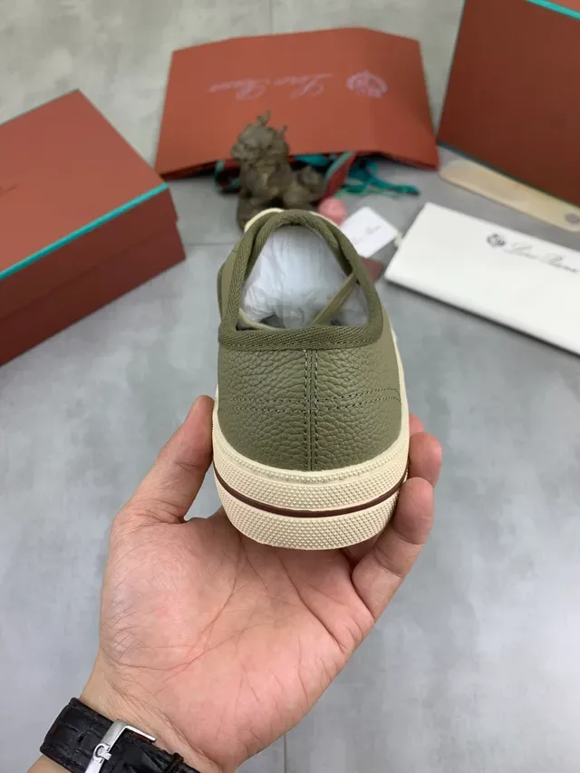 Olive Green Pebbled Upper Cream Cupsole Lace-Up Sneaker 3