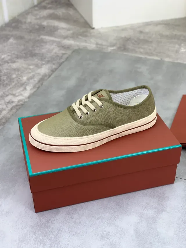 Olive Green Pebbled Upper Cream Cupsole Lace-Up Sneaker 4