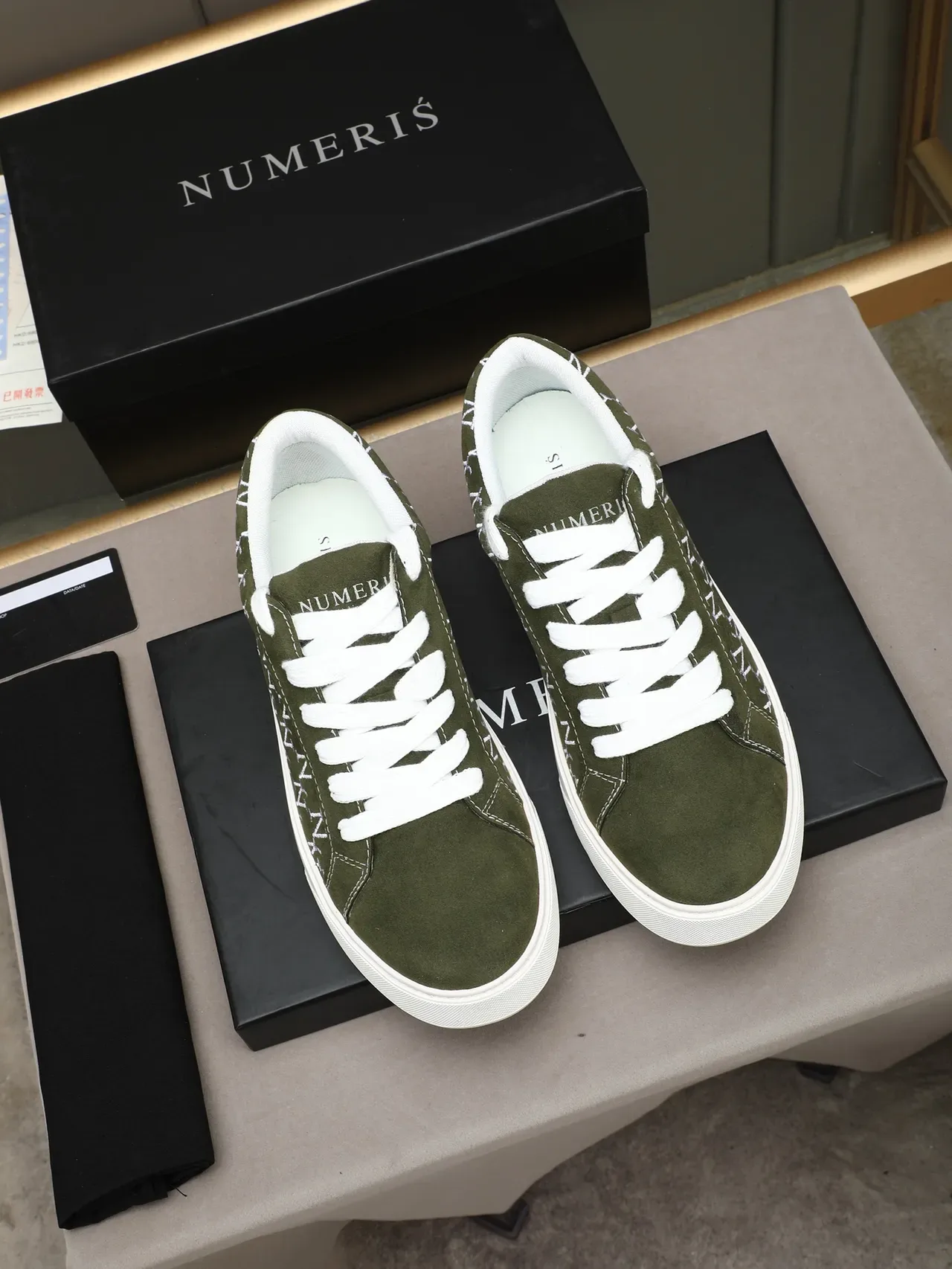 Olive Green Suede Embroidered Monogram Platform Sneaker 2