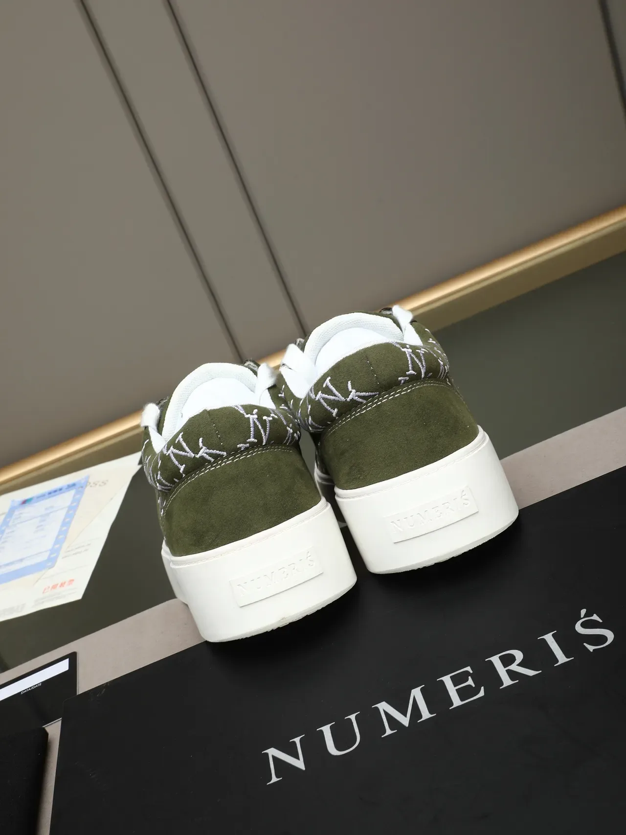 Olive Green Suede Embroidered Monogram Platform Sneaker 3