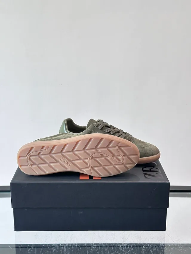 Olive Green Suede Low-Top Lace-Up Sneaker 2