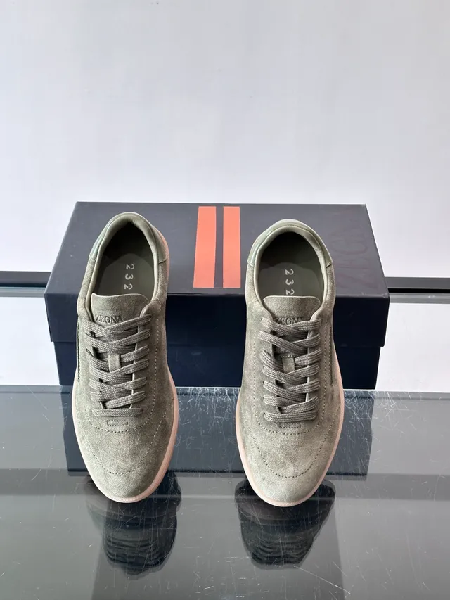 Olive Green Suede Low-Top Lace-Up Sneaker 4