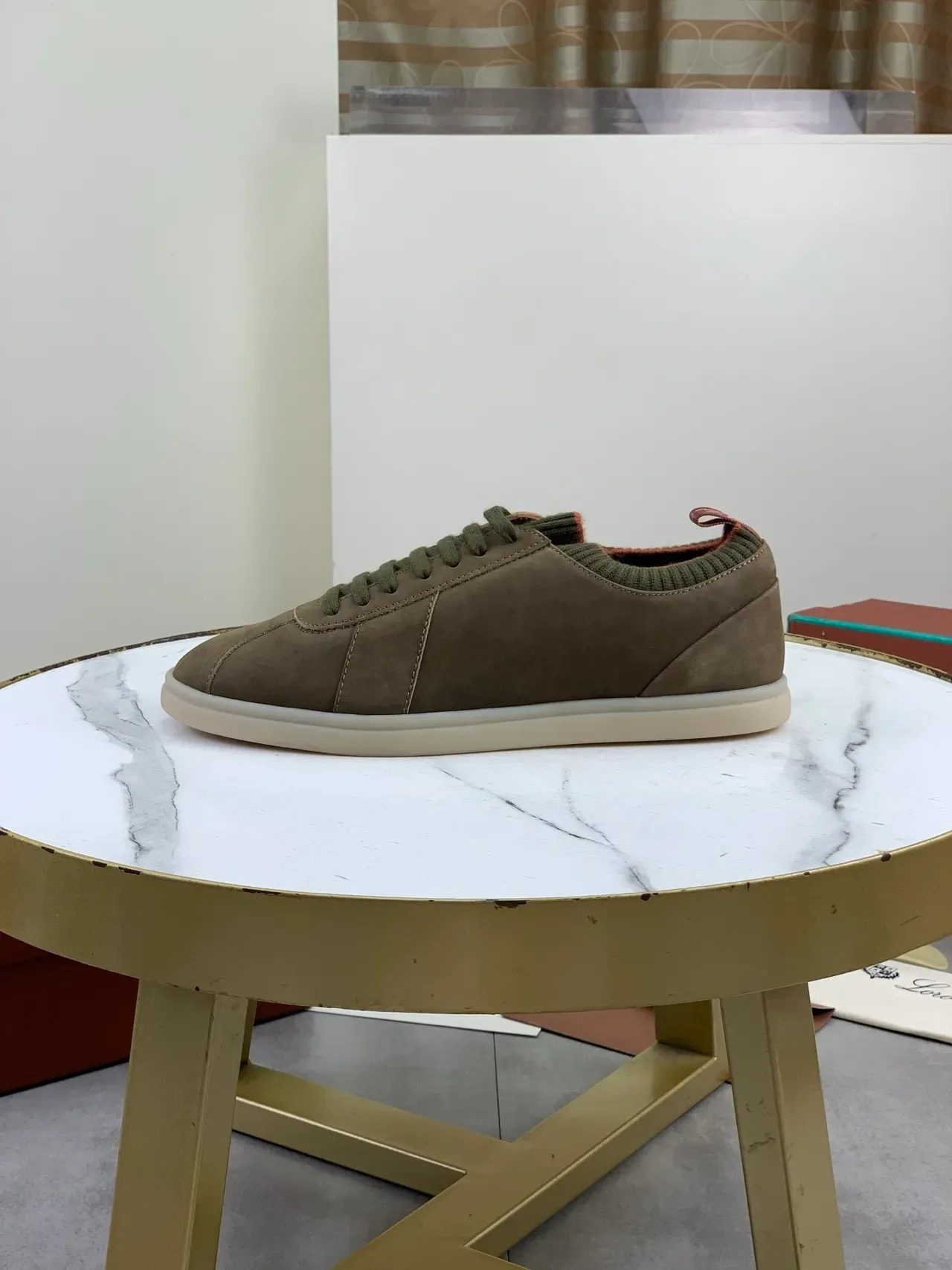 Olive Suede Knit-Collar Low-Top Sneakers 5