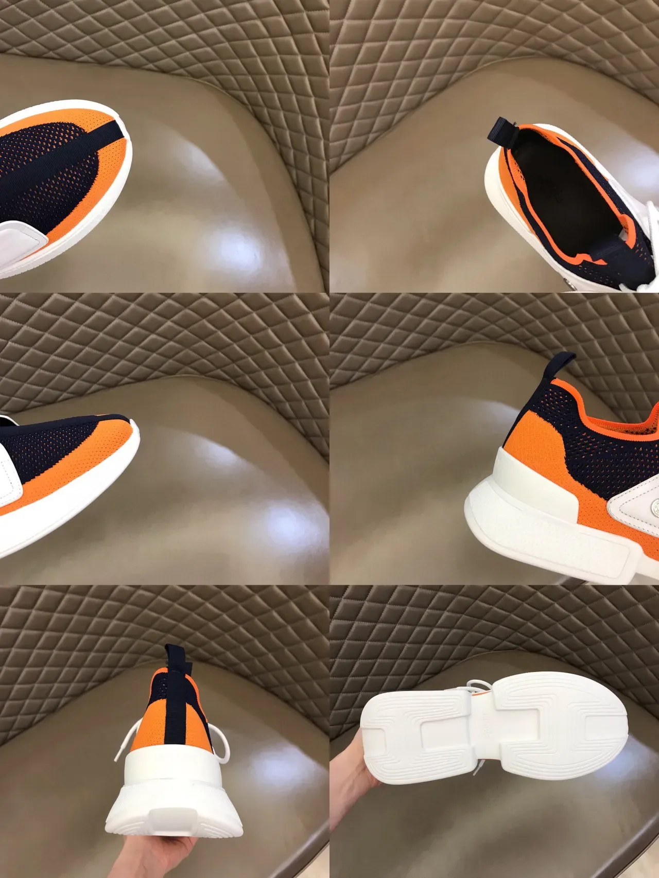 Orange Navy White Color-Blocked Mesh and Synthetic Low-Top Lifestyle Sneakers 2